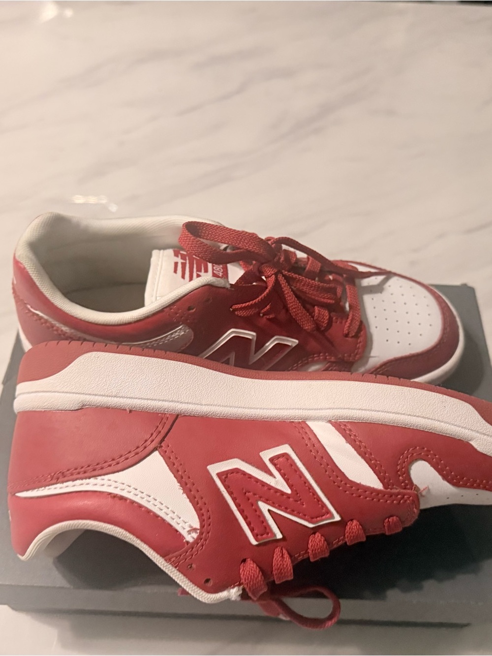 New Balance Kids Red and White Low-Top Sneakers - Picture 2 of 6